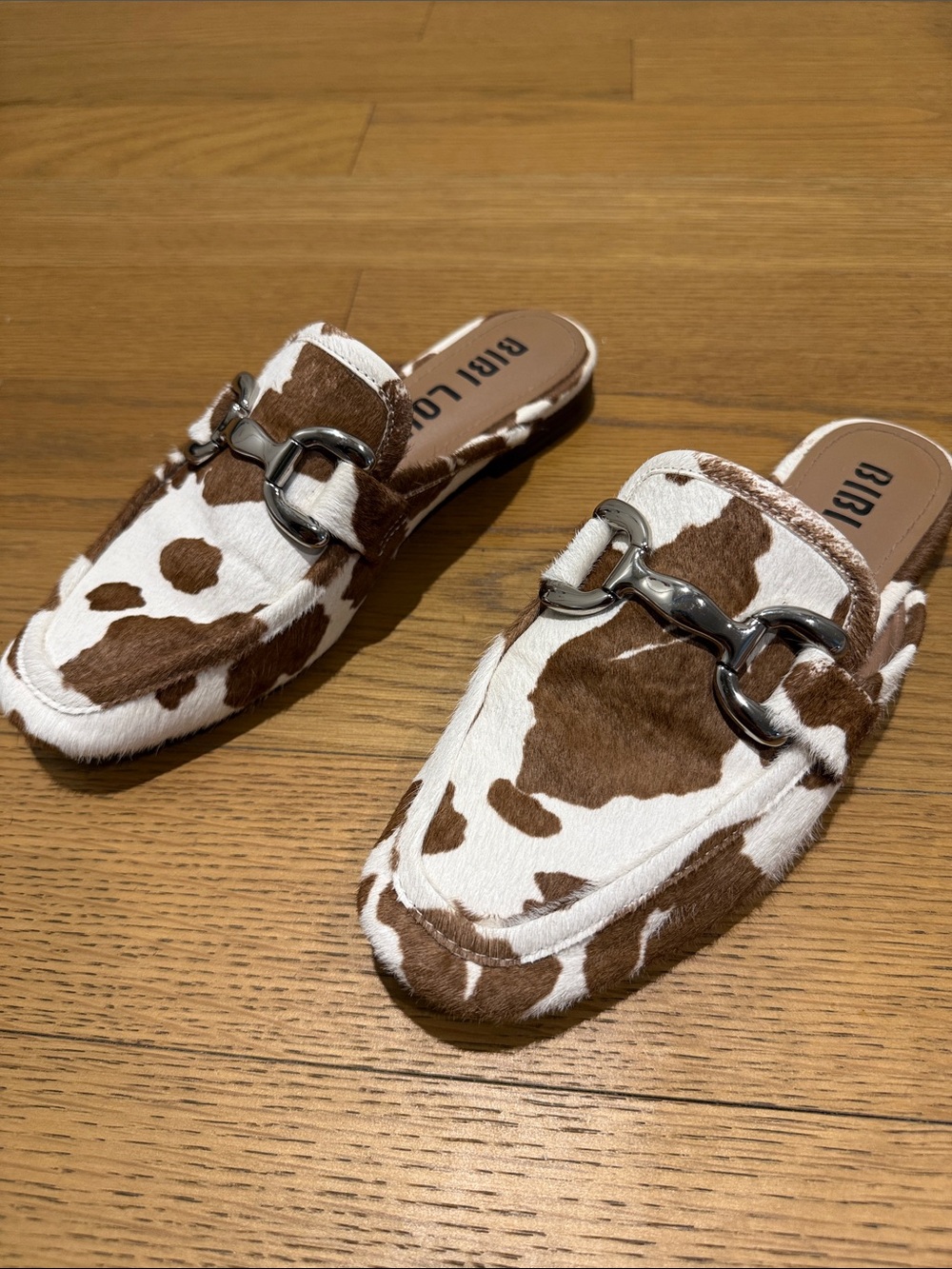 Bibi Lou Brown & White Cow-Print Slip-On Loafers - Picture 6 of 6